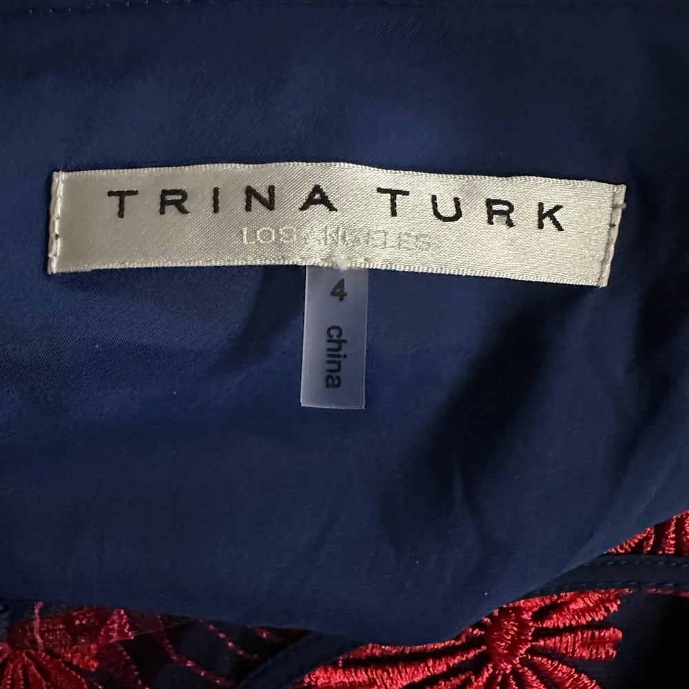 Trina Turk Embroidered Lacy Dropwaist Pink and Blue Dress, Sz 4, EUC